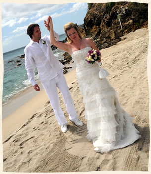 Twirling island bride at St. Thomas beach wedding.