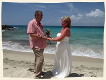 Saying I do on tropical beach in the US Virgin Islands