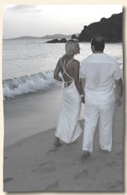 Bluebeards Beach wedding couple walking the beach after saying "I do"