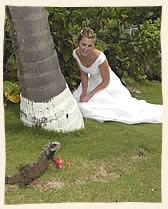 Bride with iguana at Bluebeards Beach - St. Thomas