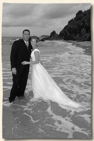 Wedding couple in the Caribbean Sea - Bluebeards Beach - St. Thomas