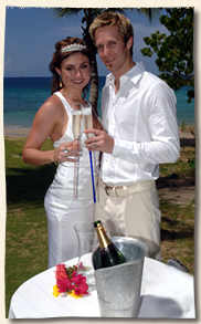 Wedding champagne toast Bluebeards Beach.