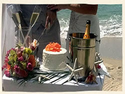 Island Wedding Services cake set up on beach