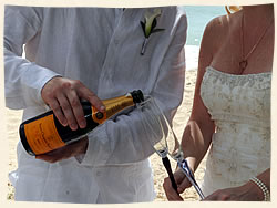Champagne toast at St. Thomas Virgin Islands beach wedding.
