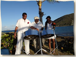 steel pan player with wedding couple in the Virgin Islands