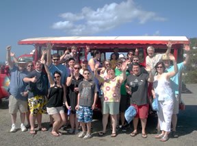Happy wedding group transported on our island taxi!