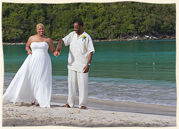 Married at Magens Beach walking the tropical beach.