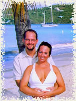 Hanging out by a palm tree after Magens Beach  wedding in St. Thomas