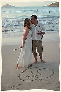 heart in the sand at Magens Beach wedding.