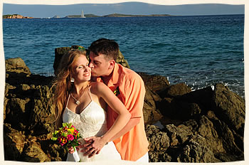 Happy Couple Wedding at Bluebeards Beach