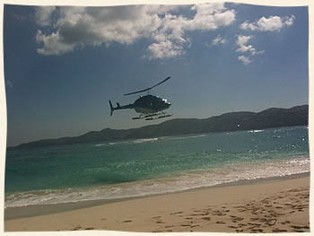 Adventure helicopter weddings St. Thomas Virgin Islands to Hans Lollick Island