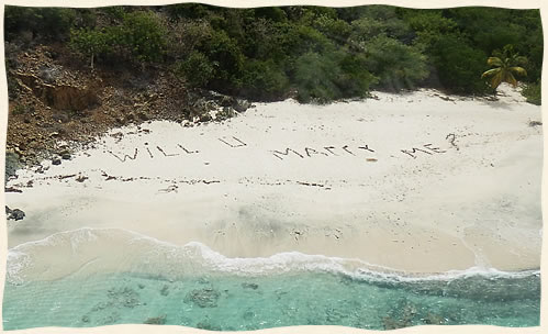 Will you marry me.  Marriage proposal from helicopter over private island.