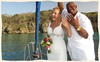 Sailing Wedding couple tying the knot Caribbean Sea.