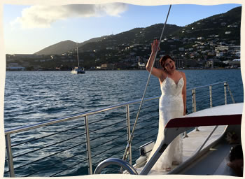 Bride at her sailboat wedding Virgin Islands