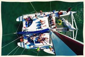 View of 53 ft Catamaran from the sky!