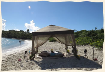 cabana dining on Lindquist Beach St. Thomas