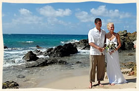 St. Thomas bride and groom at Bluebeards Beach St Thomas