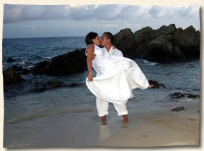 USVI weddings - ankle deep with bride