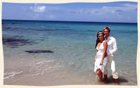 Turquoise waters Bluebeards Beach wedding.