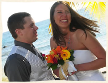 Happy bride at her beach wedding in St. Thomas Virgin Islands