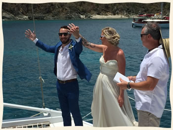 Just married ceremony on sailboat Virgin Islands Buck Island