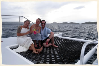 Chilling on sailboat - wedding at sea.