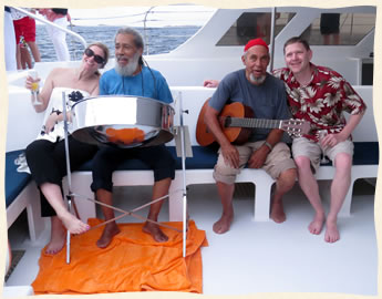 Steel pan player and guitar at sailing wedding St. Thomas St. John US Virgin Islands